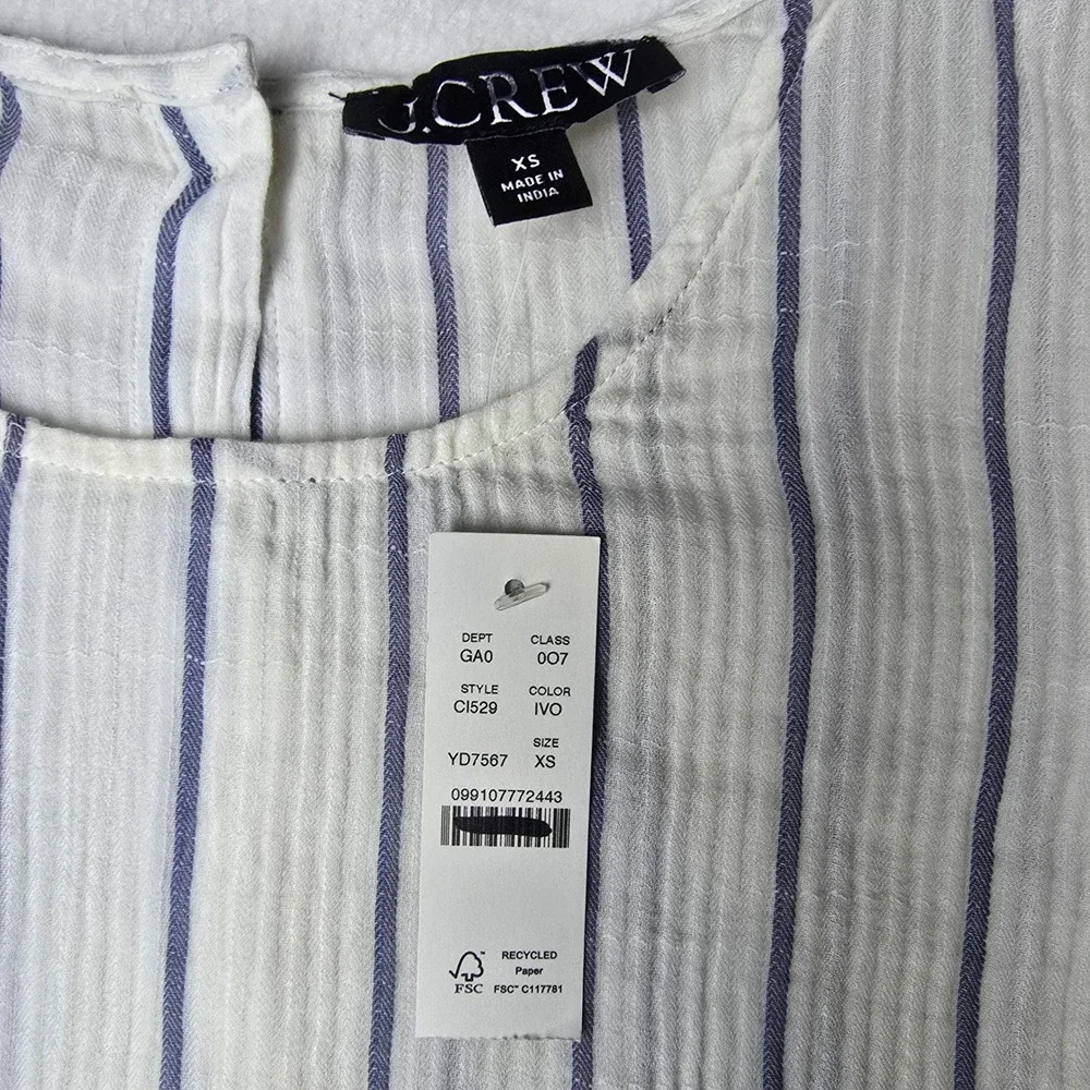 J. Crew NWT Women's Puff Sleeve Top in Sheer Gauze White Striped Size‎ XS